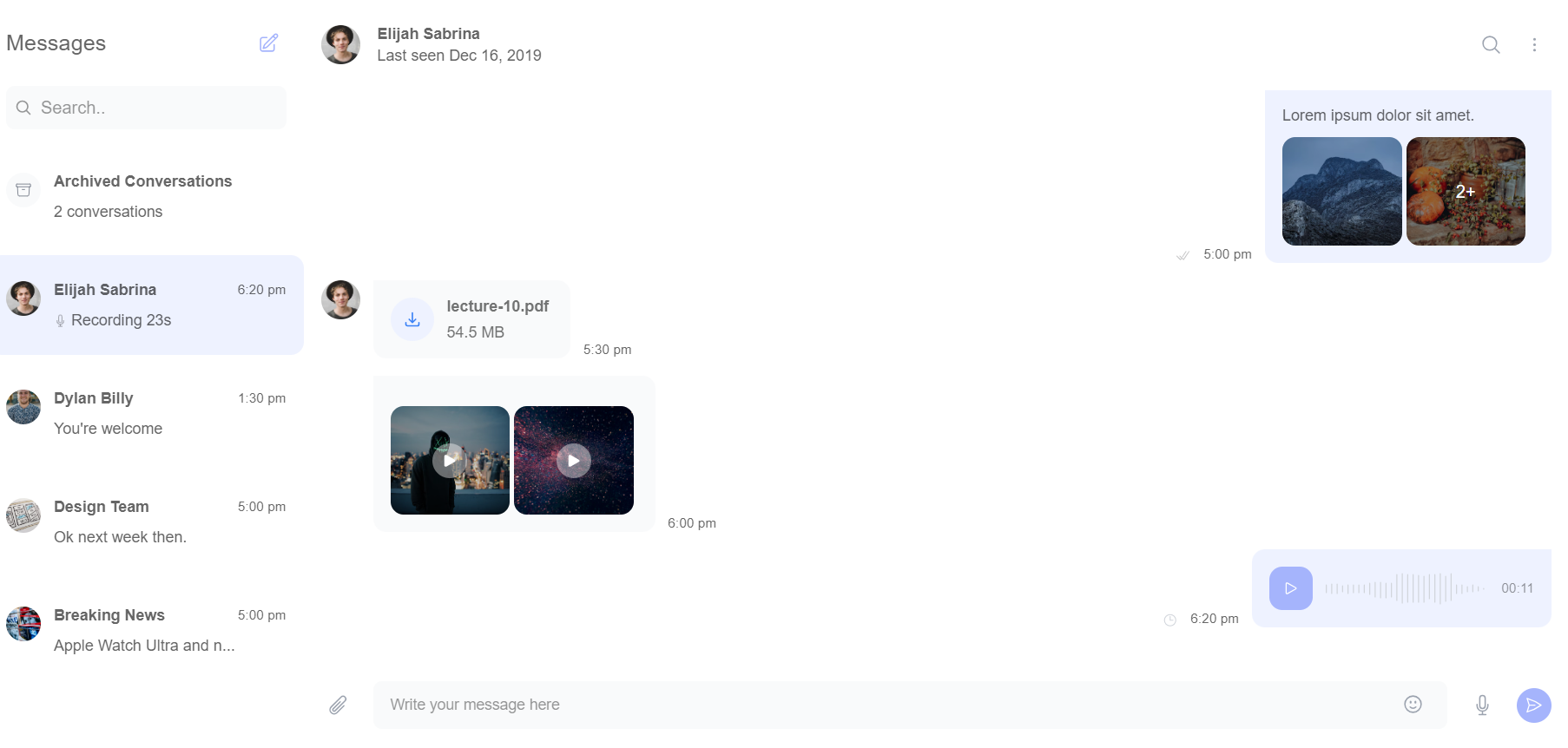 Messaging platform screenshot